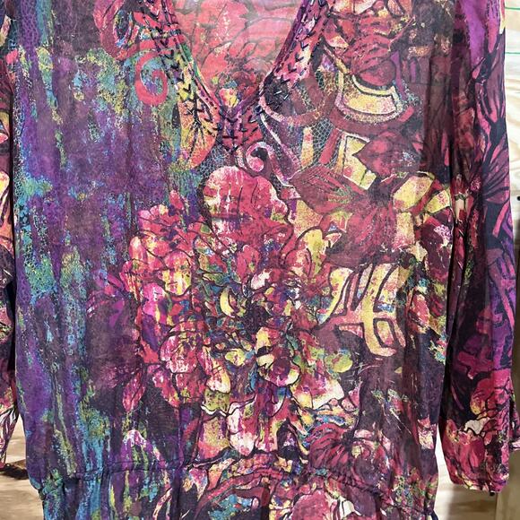 CHICO’s 100% Silk Sheer Chiffon Blouse Top Multicolor Size 3 14 Goblincore Indie - Picture 3 of 11
